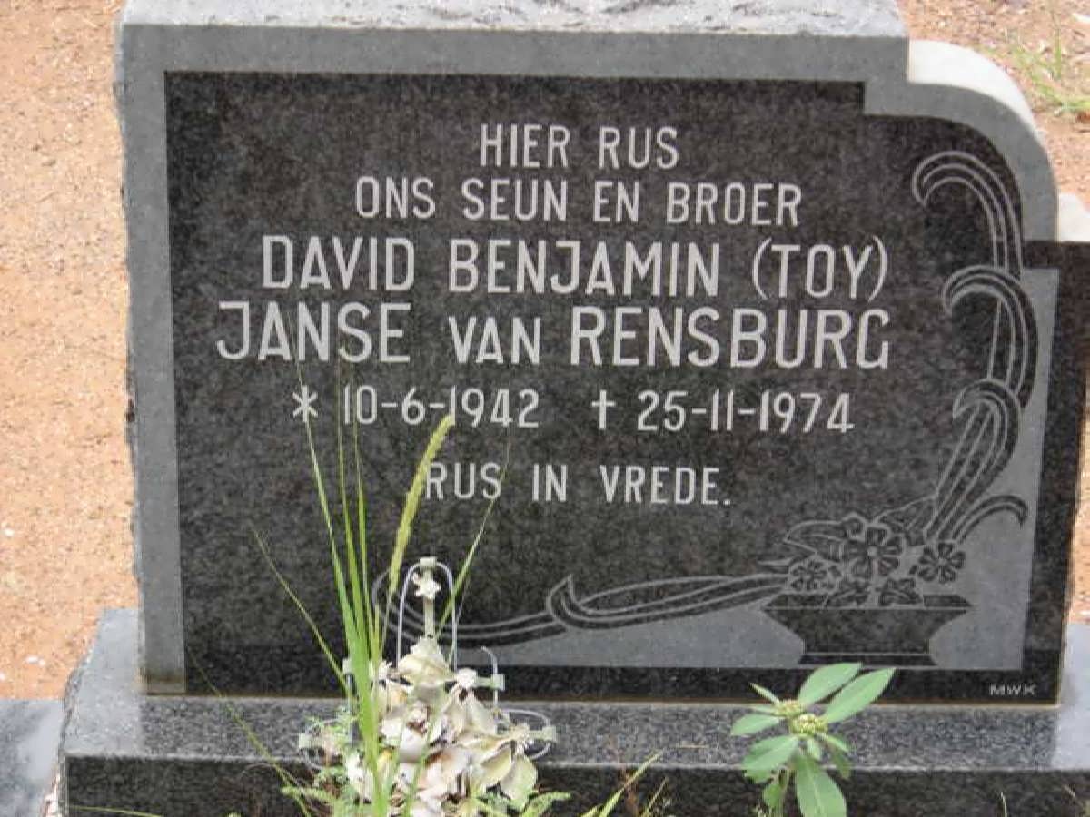 RENSBURG David Benjamin, Janse van 1942-1974