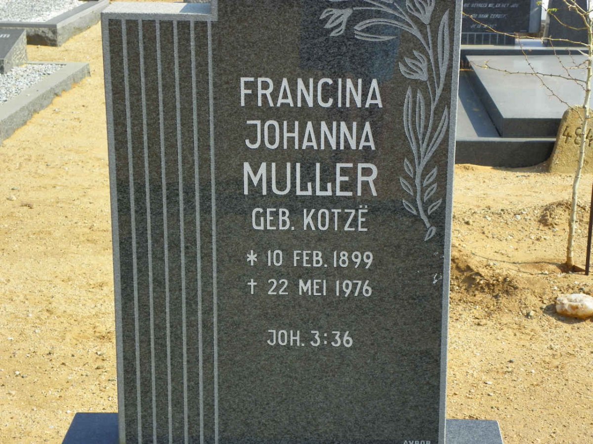 MULLER Francina Johanna nee KOTZE 1899-1976