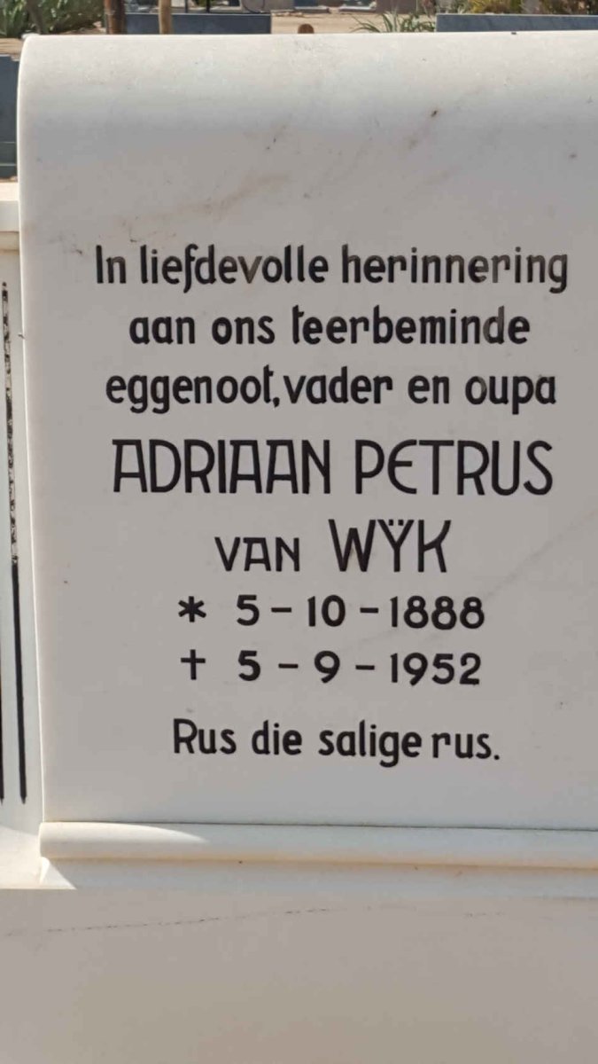 WYK Adriaan Petrus, van 1888-1952