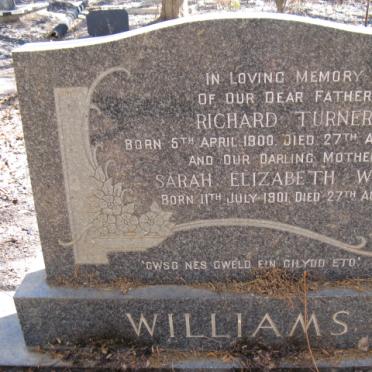 WILLIAMS Richard Turner 1900-1955 &amp; Sarah Elizabeth Wynn 1901-1959