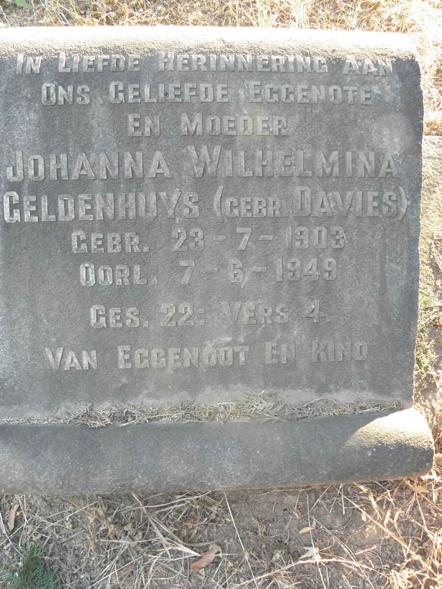 GELDENHUYS Johanna Wilhelmina nee DAVIES 1903-1949