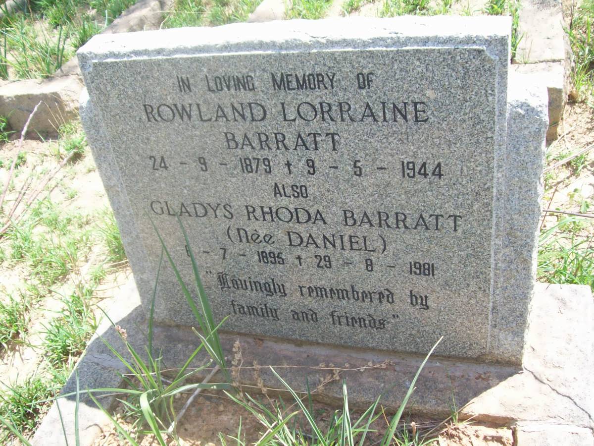 BARRATT Rowland Lorraine 1879-1944 &amp; Gladys Rhoda DANIEL 1895-1981