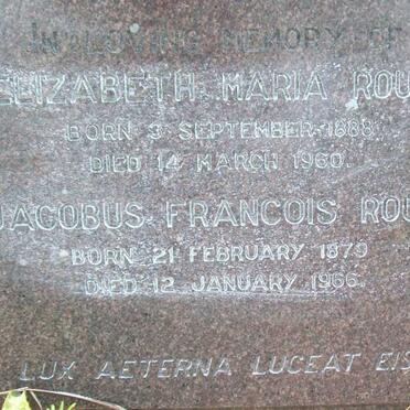 ROUX Jacobus Francois 1879-1966 &amp; Elizabeth Maria 1888-1960