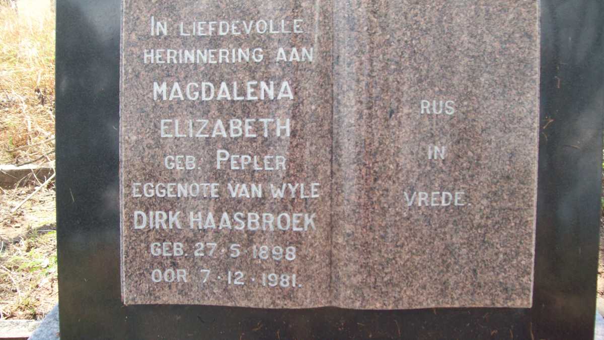 HAASBROEK Magdalena Elizabeth nee PEPLER 1898-1981