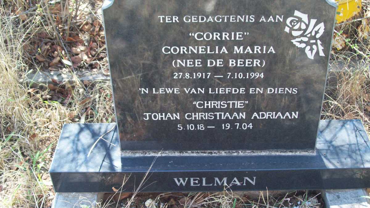 WELMAN Johan Christiaan Adriaan 1918-2004 &amp; Cornelia Maria DE BEER 1917-1994